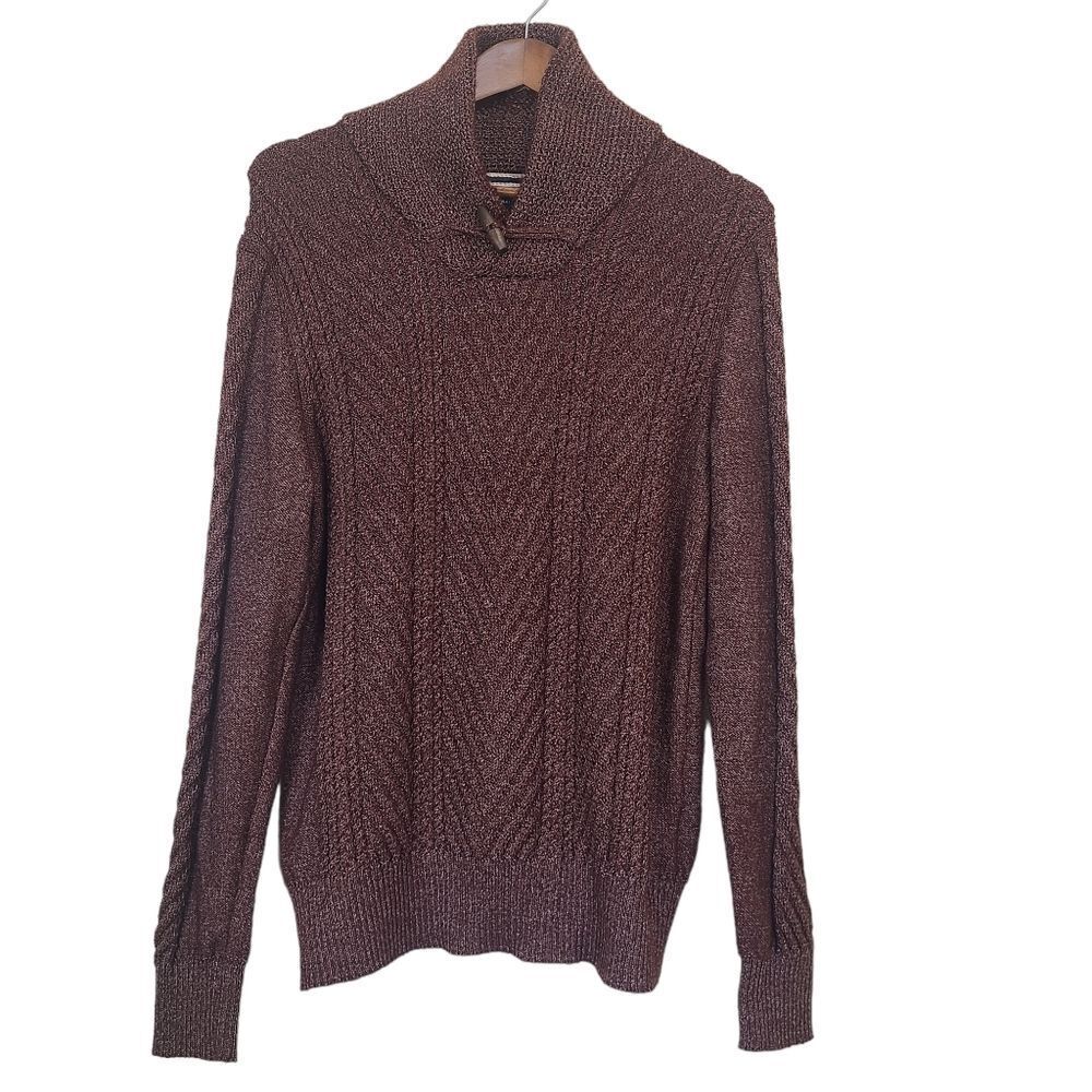 Weatherproof Vintage Mens Fisherman Toggle Shawl Neck Sweater Burgundy Size M